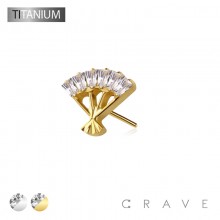IMPLANT GRADE TITANIUM THREADLESS PUSH IN CZ BAGUETTE ARCH FAN TOP PART